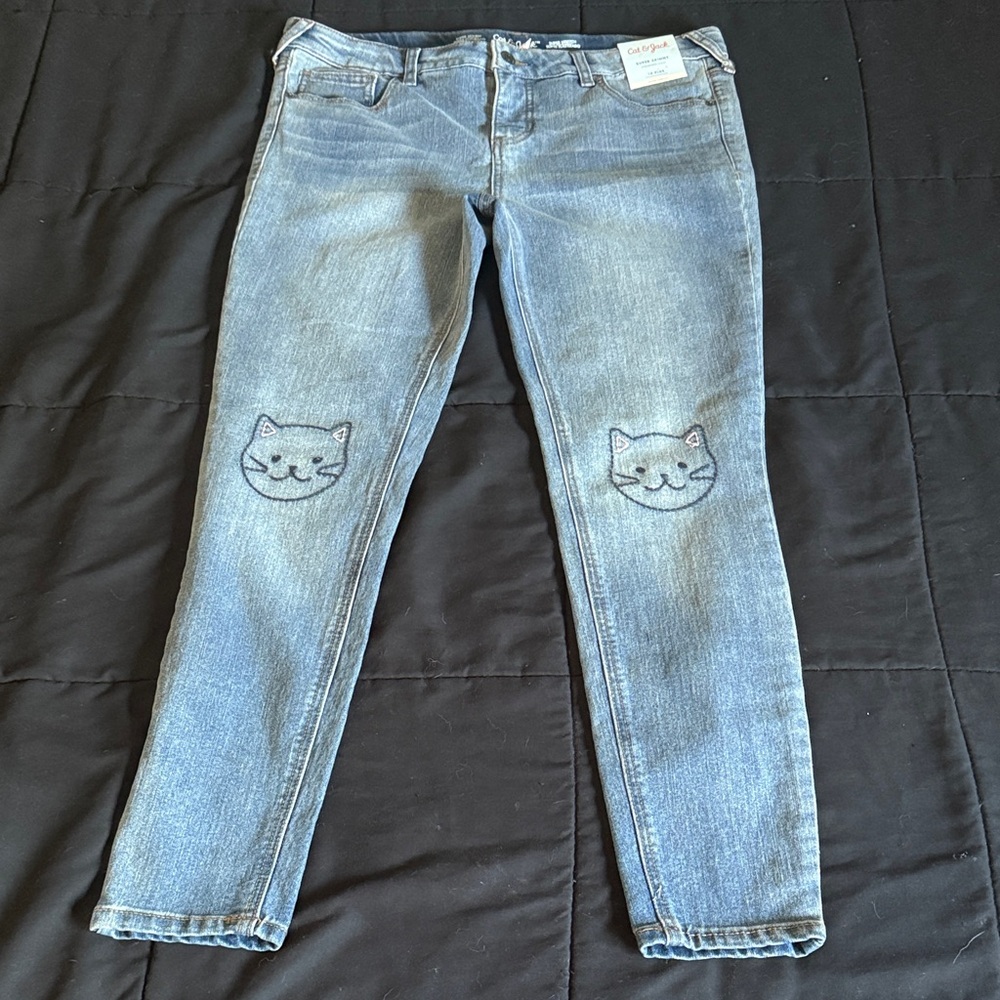 NWT Juniors Cat & Jack Light Blue Skinny Jeans with Cat Design